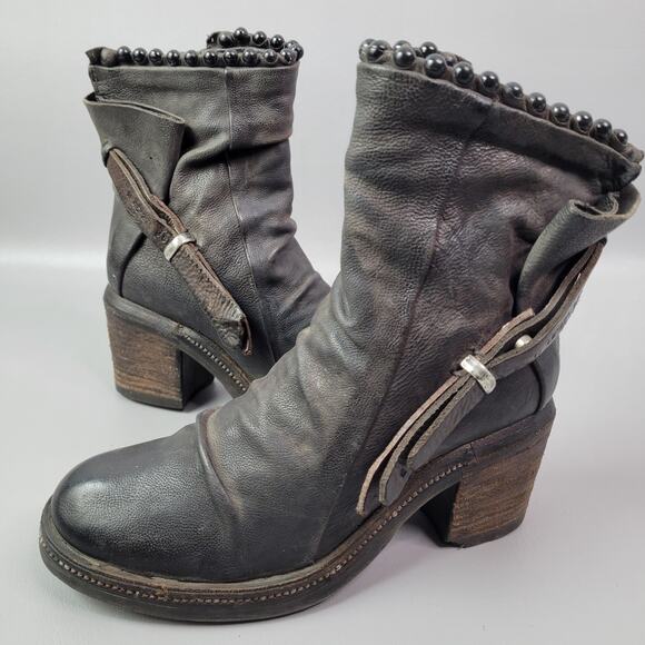 Airstep A.S 98 Black Leather Ankle Chuncky Heel Boots Womens EUR 36 US 5.5 - 6 - Picture 1 of 12